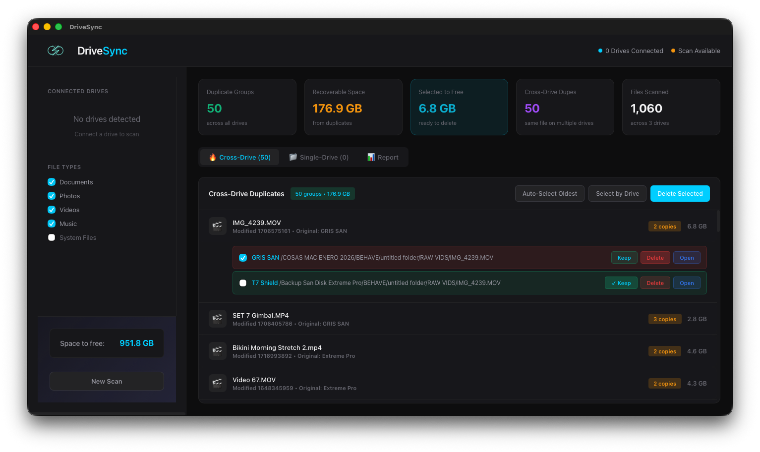 DriveSync - Find and delete duplicate files across drives